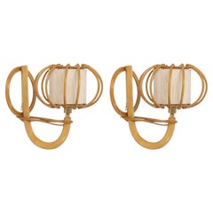 1950s, Pair of Rattan Sconces to Louis Sognot
