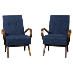 1950s Pair of Re-Upholstered Armchairs by Jindrich Halabala, Curved Loop Arms