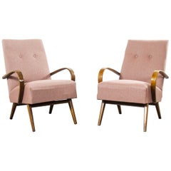 1950s Pair of Red Fleck Upholstered Armchairs, Jindrich Halabala