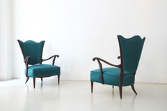 Paire de fauteuils rembourrés en satin, années 50