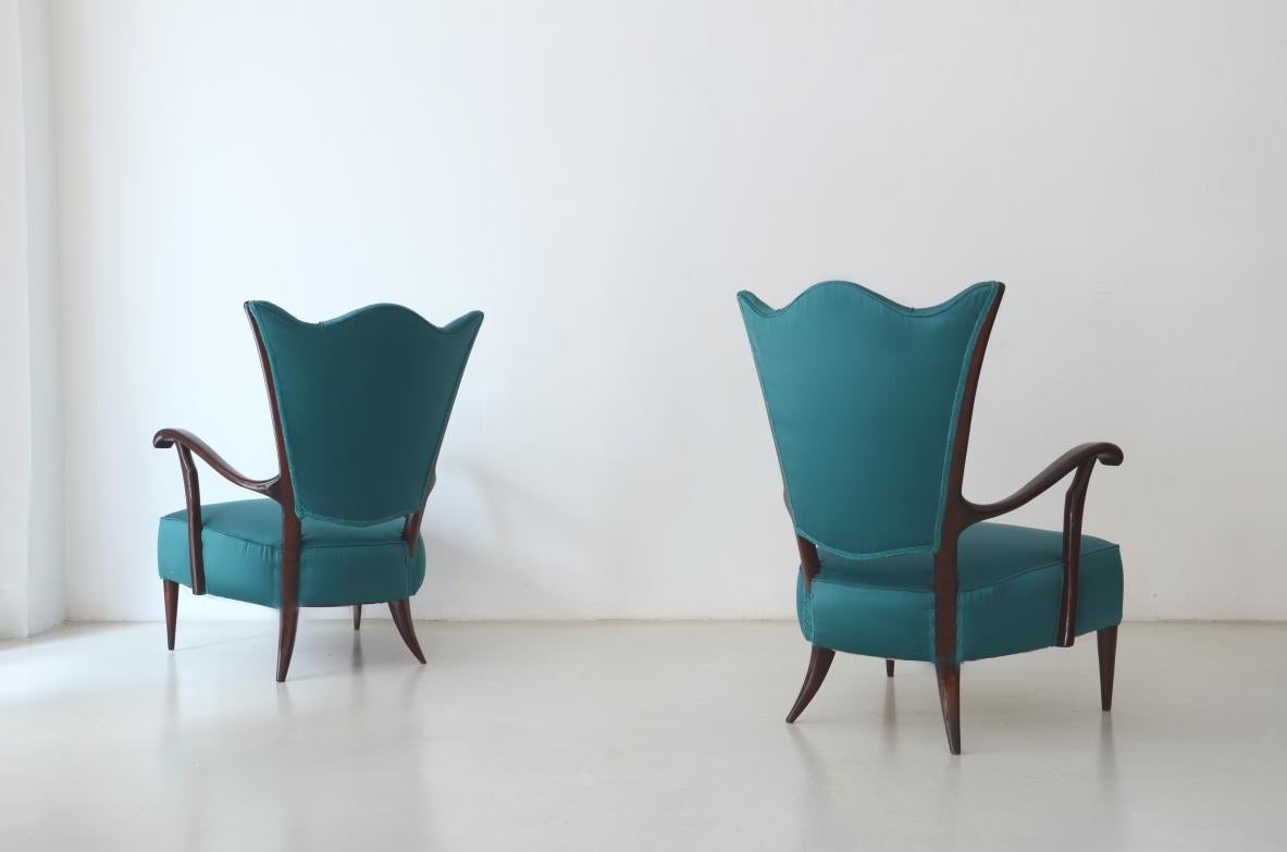 XX secolo Anni '50 Coppia di poltrone imbottite in raso in vendita