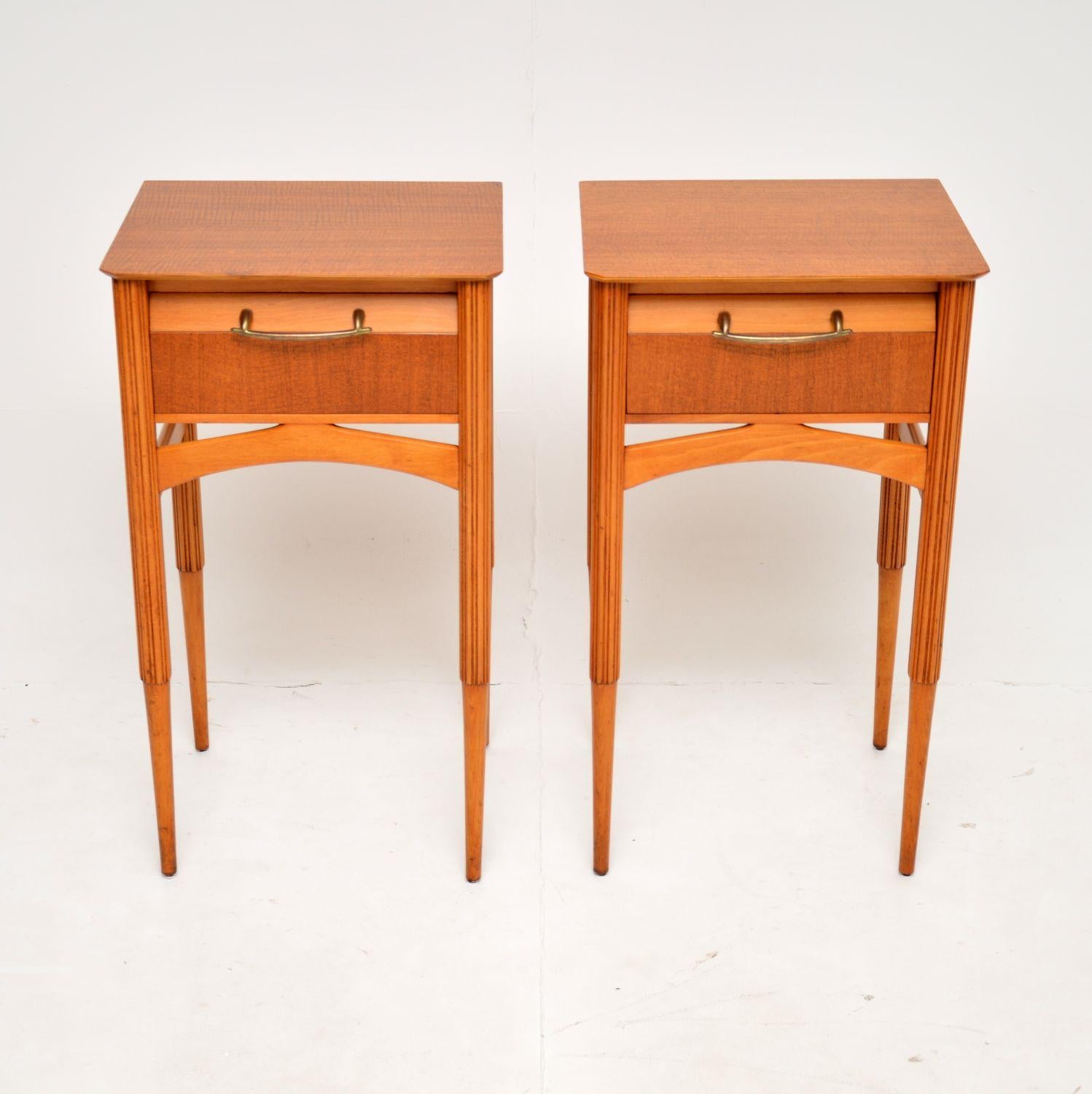 Mid-Century Modern 1950's Pair of Satin Wood Side / Bedside Tables