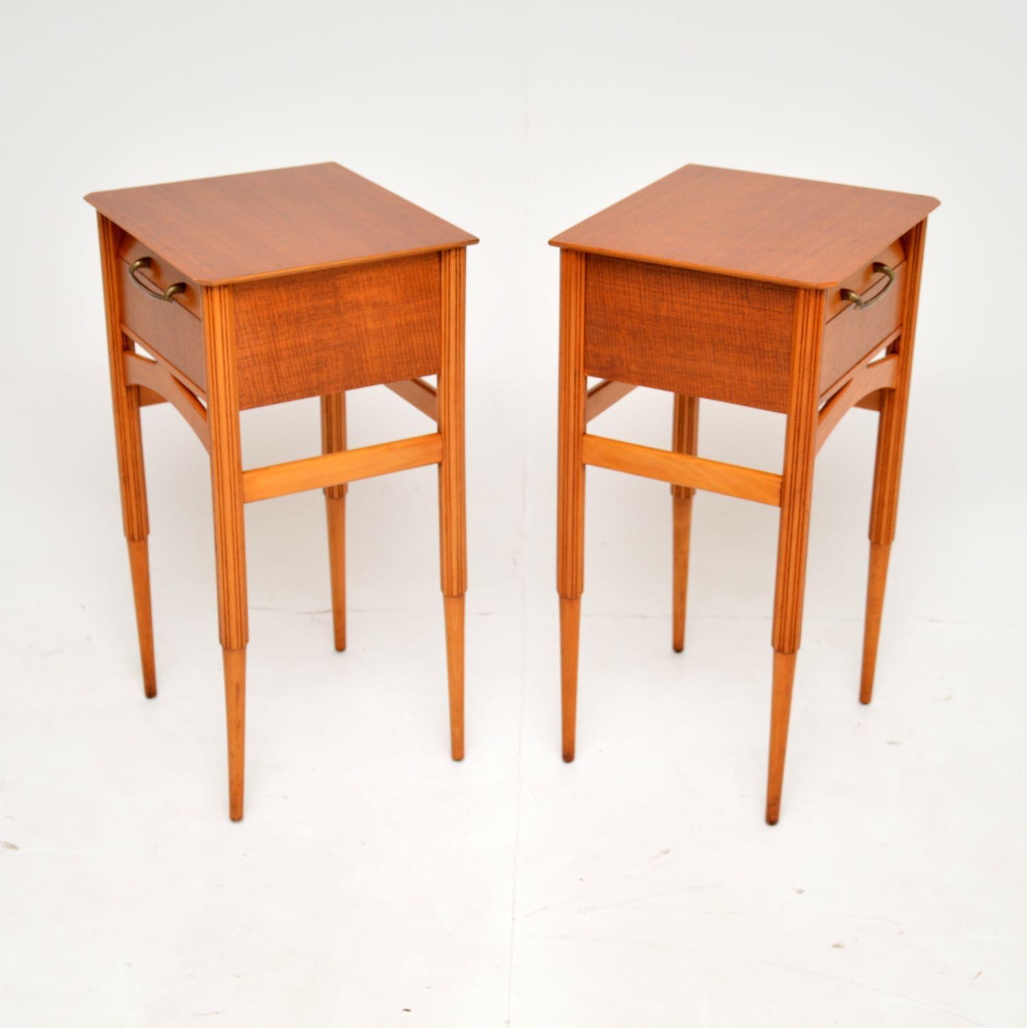 English 1950's Pair of Satin Wood Side / Bedside Tables