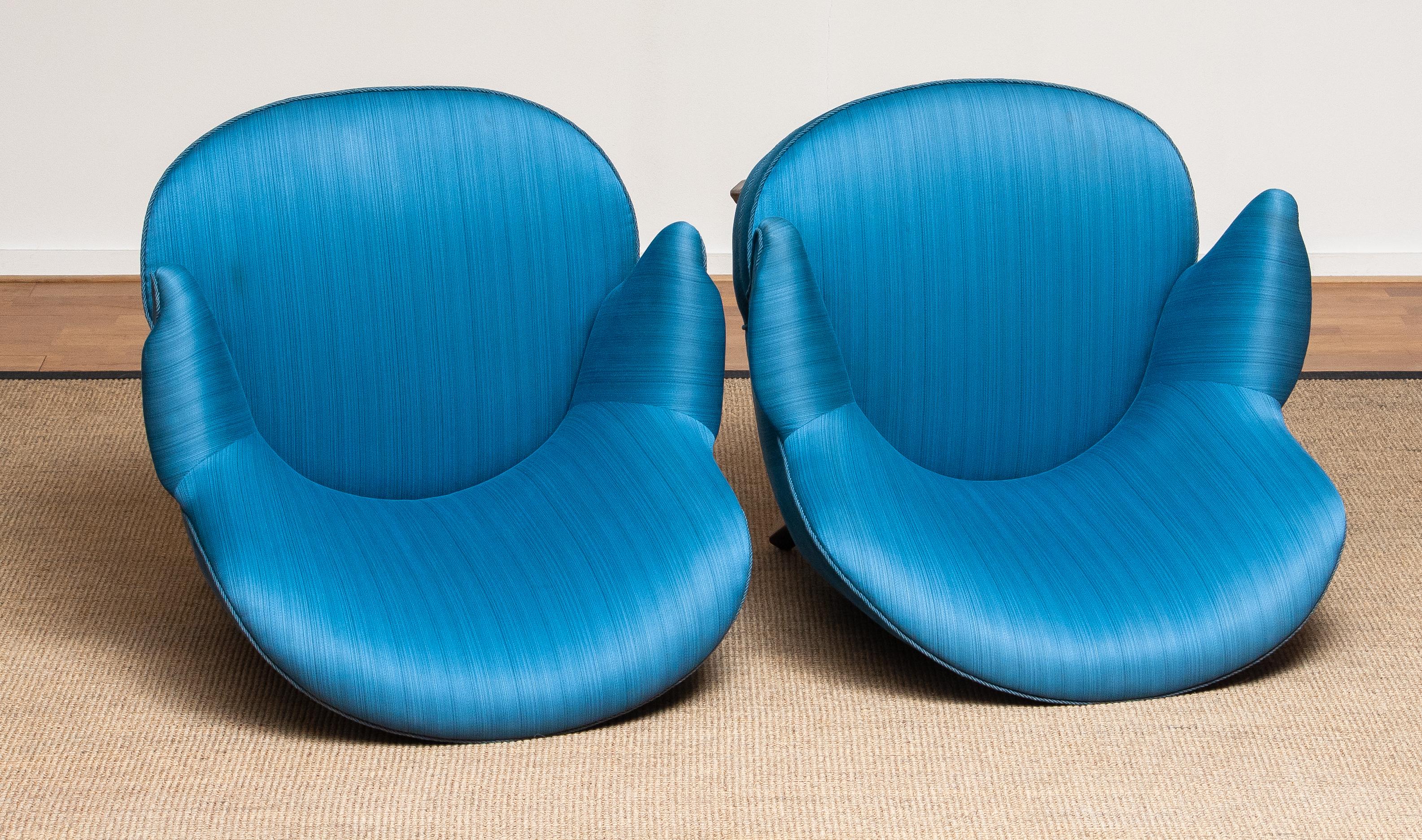 1950s Pair of Scandinavian Club Lounge Chairs in Petrol Fabric 7