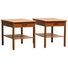 1950s, Pair of Scandinavian Teak Bedside Tables or Nightstands, Sweden