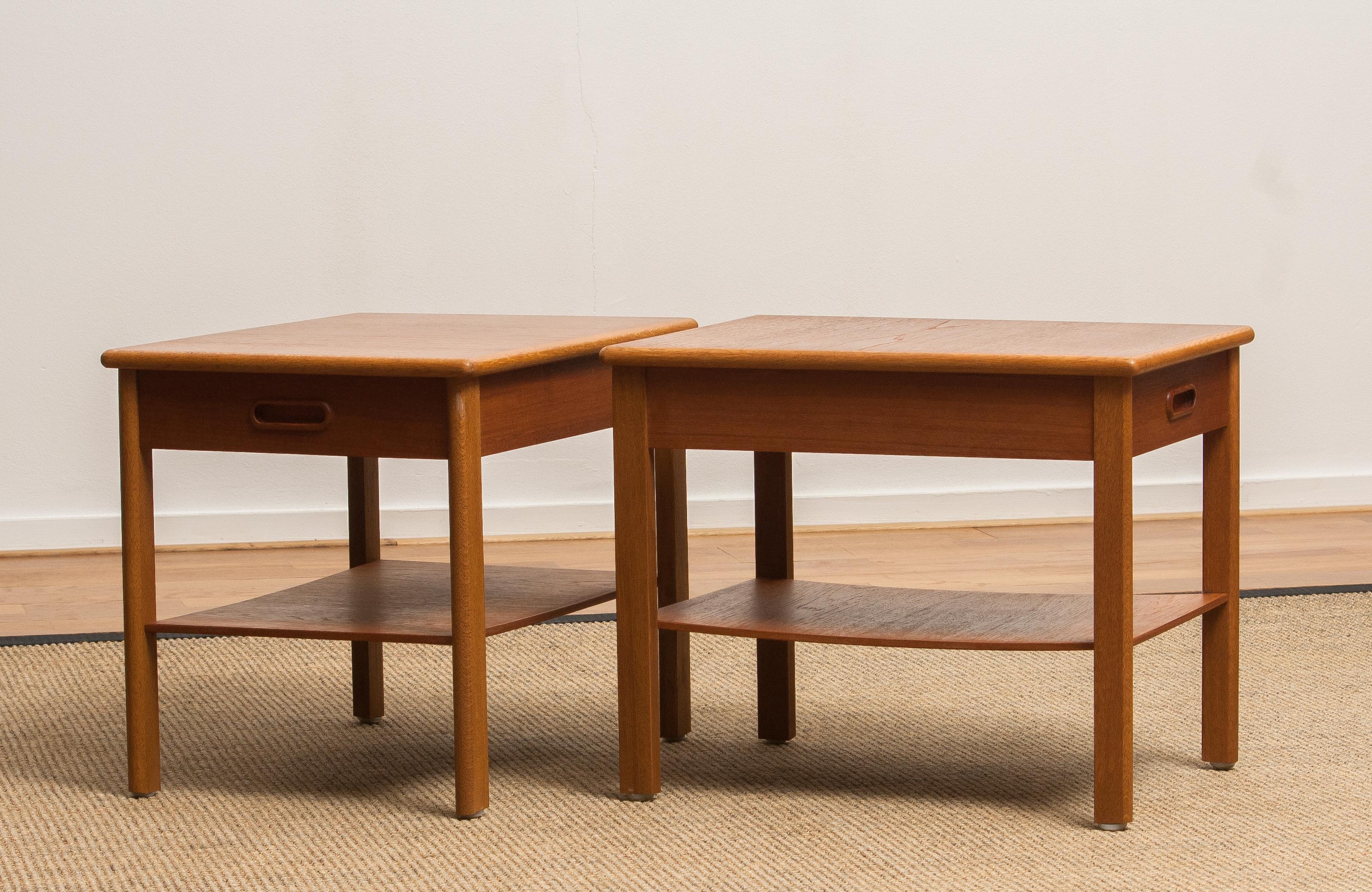 1950s, Pair of Scandinavian Teak Bedside Tables or Nightstands, Sweden 2