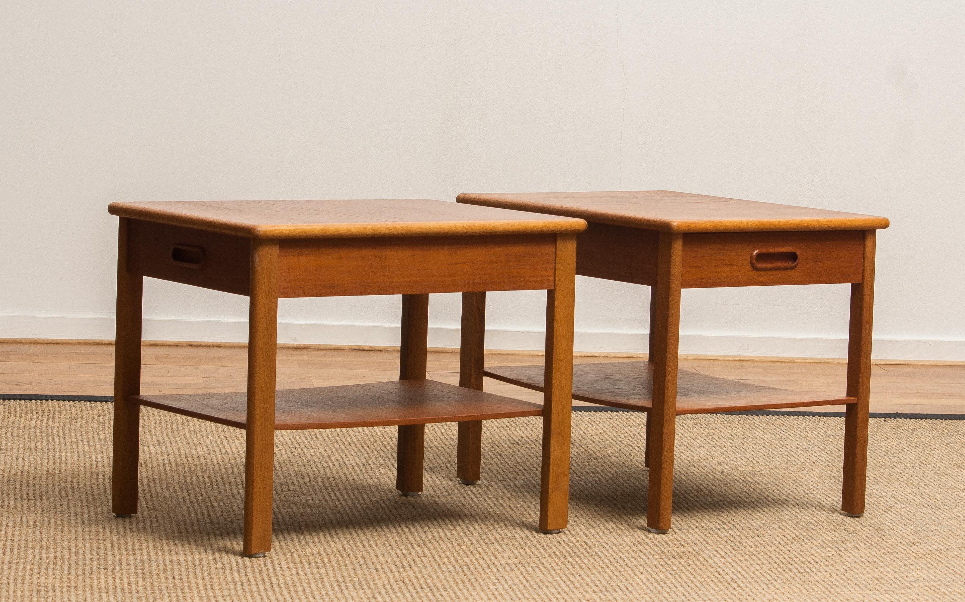 1950s, Pair of Scandinavian Teak Bedside Tables or Nightstands, Sweden 3