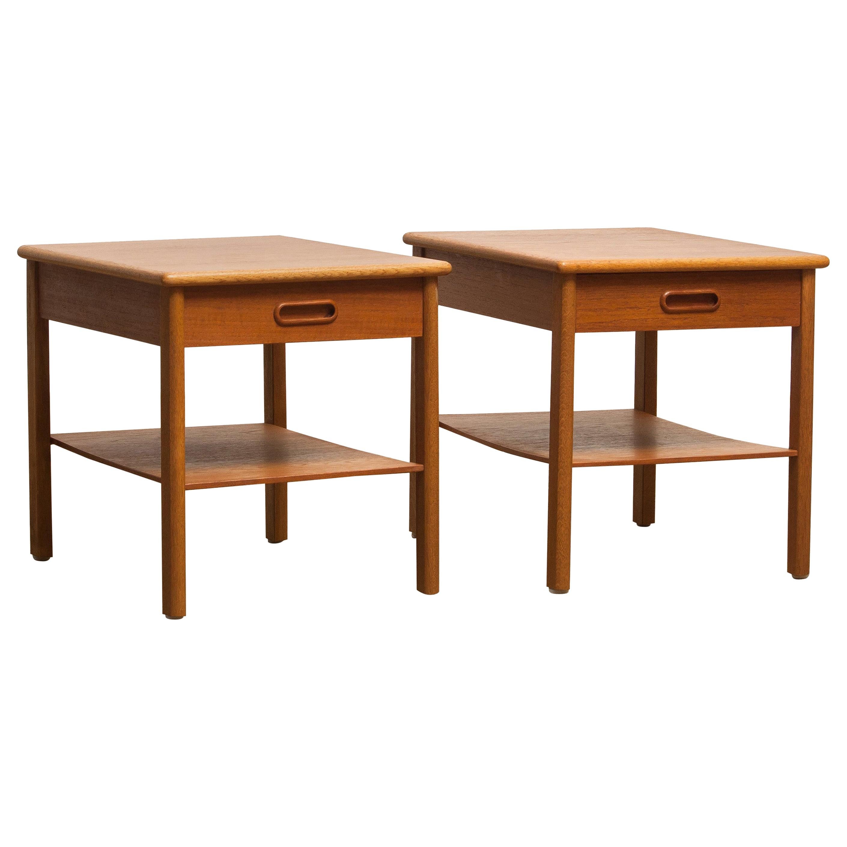 1950s, Pair of Scandinavian Teak Bedside Tables or Nightstands, Sweden