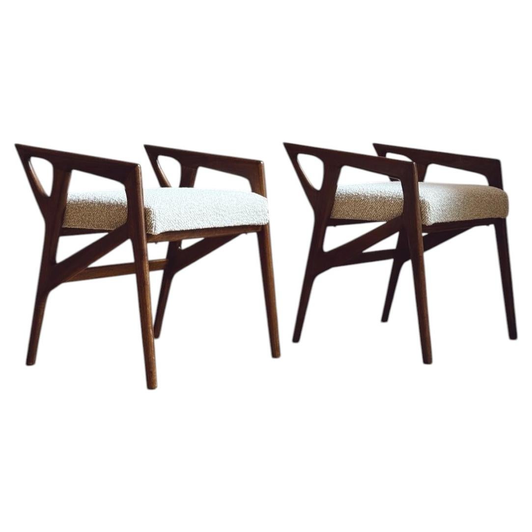 1950s Pair of Sculpted Stools by Gio Ponti. Reupholstered in Boucle. Model 687