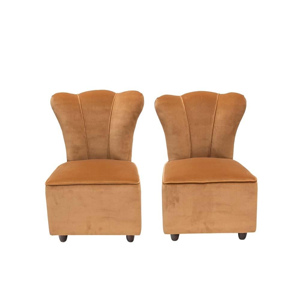 Pair of 1950s Italian Design Side Chairs Upholstered Sand Beige Colour Velvet 4