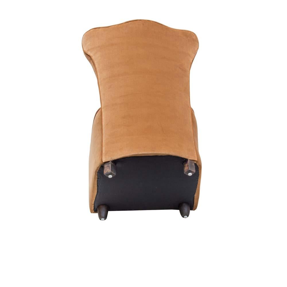 Fabric Pair of 1950s Italian Design Side Chairs Upholstered Sand Beige Colour Velvet