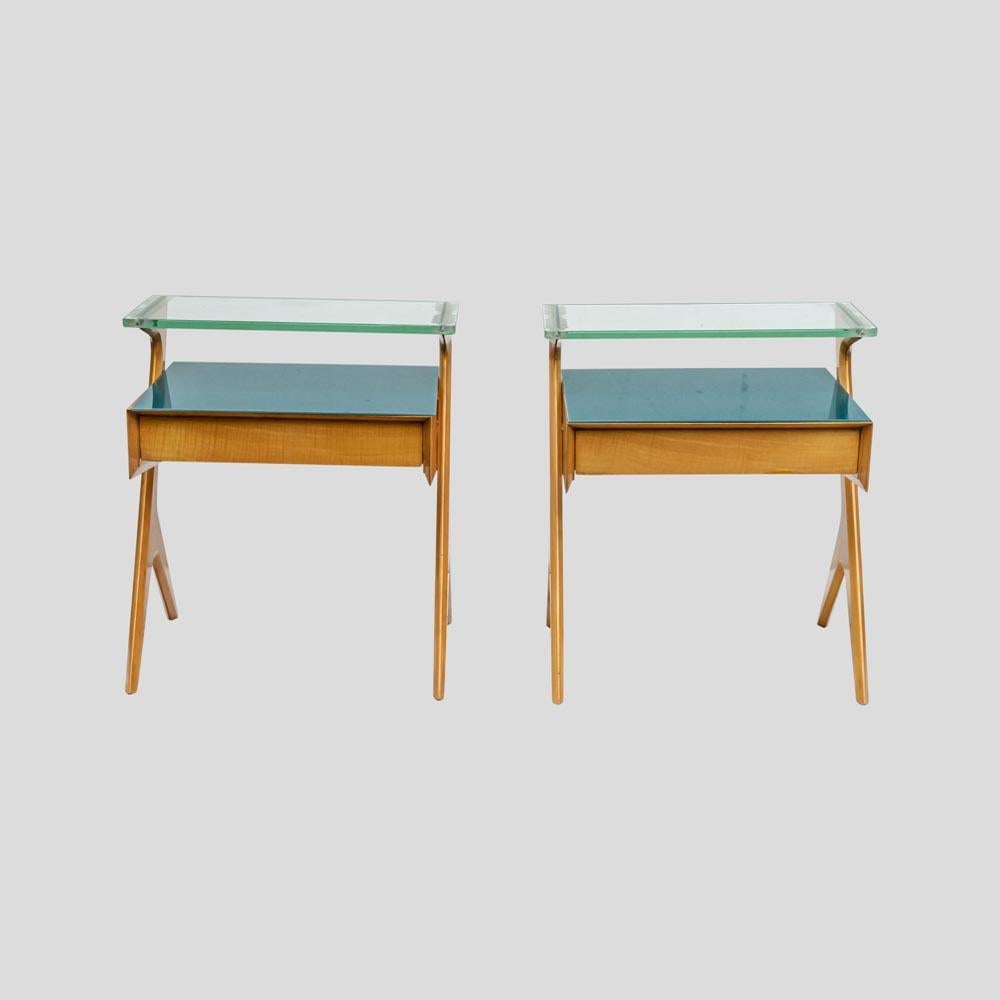 1950s Pair of Side Tables Birchwood Original Glass Italian Design by Dassi 3