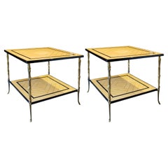 1950s Pair of Side Tables by Maison Delisle with Bronze legs, French