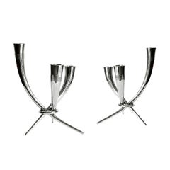 Pair of Mid-Century Modern Sterling Silver Candelabrum, Three Branches - Spain