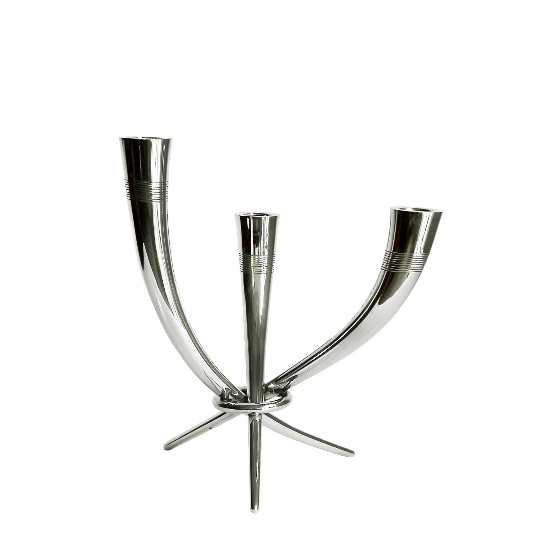 Spanish Pair of Mid-Century Modern Sterling Silver Candelabrum, Three Branches - Spain For Sale