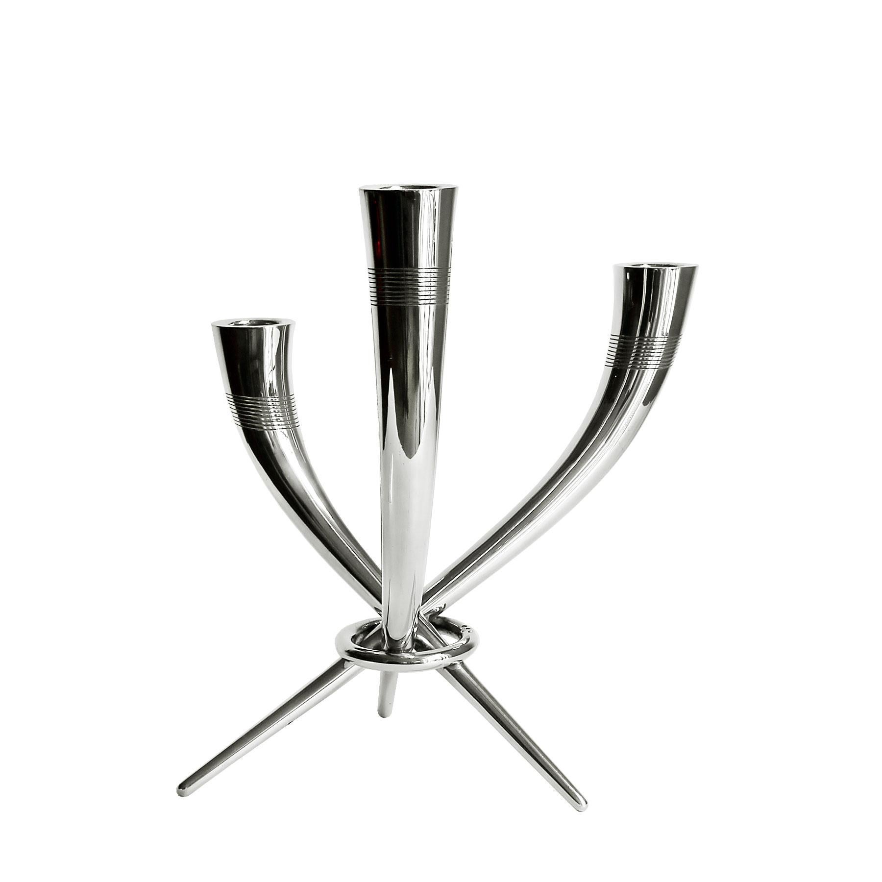 Pair of Mid-Century Modern Sterling Silver Candelabrum, Three Branches - Spain In Good Condition For Sale In Girona, ES