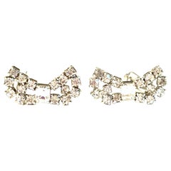 Vintage 1950'S Pair Of Silver & Swarovski Crystal "Bow" Earrings By, Kramer