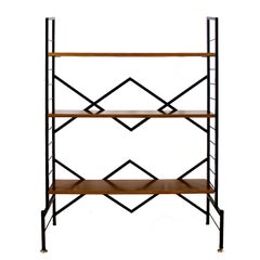 Pair of Small Mid-Century Modern Bookcases With  Mahogany Shelves - Italy