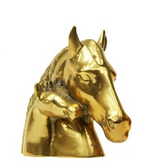 1950s Pair of Solid Brass Horse and Foal Bookends Sculptures