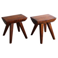 1950's Pair of solid oak stools