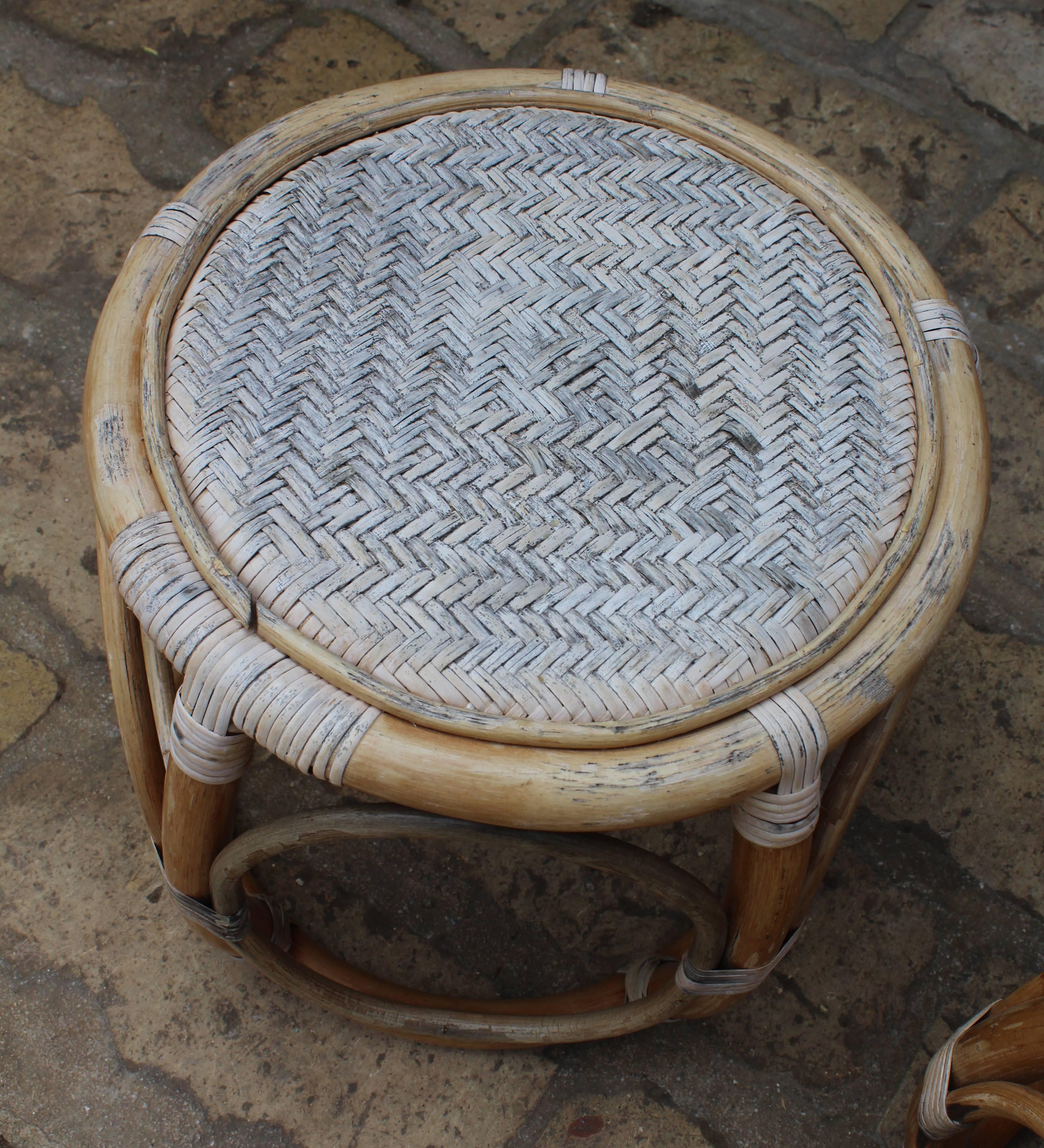 1950s Pair of Spanish Bamboo and Rattan Stools 1