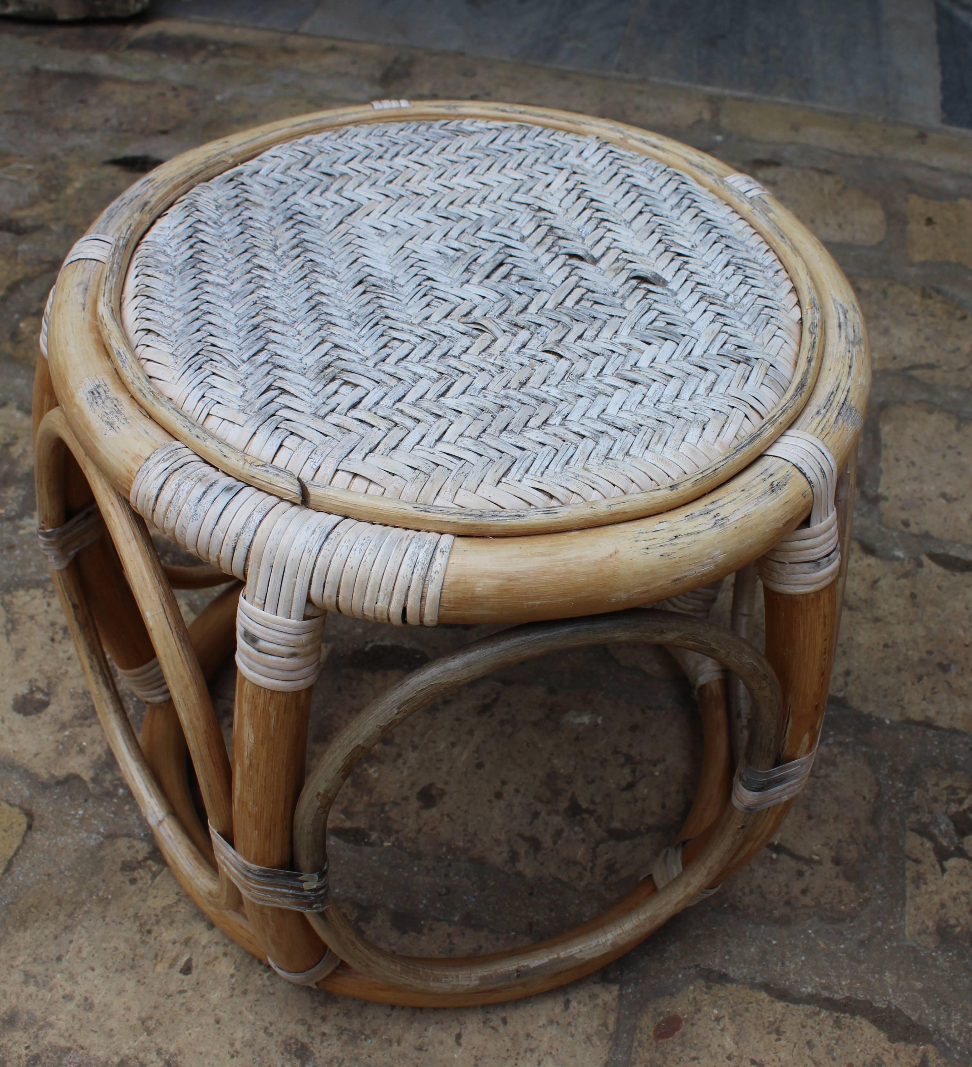 1950s Pair of Spanish Bamboo and Rattan Stools 3