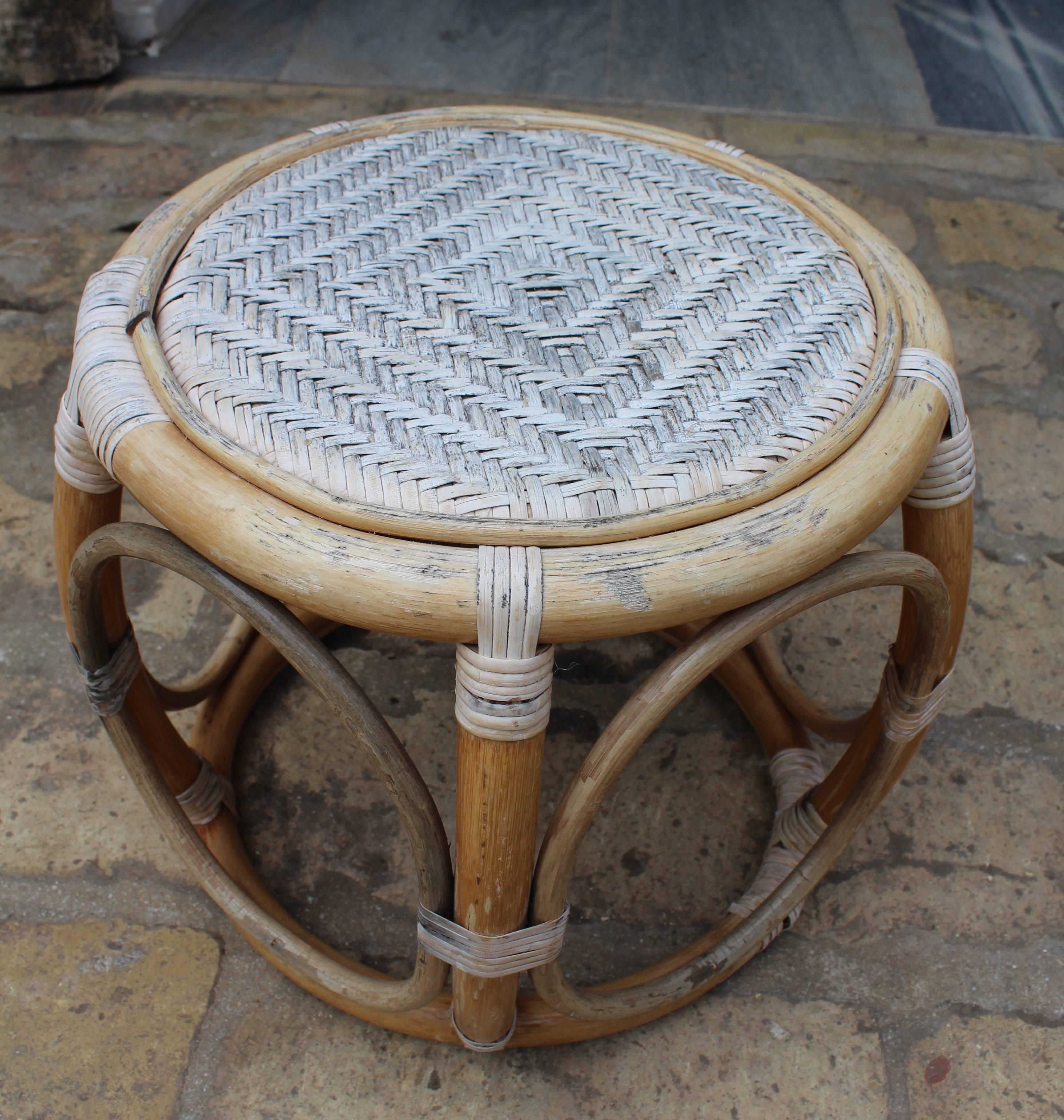 1950s Pair of Spanish Bamboo and Rattan Stools 5