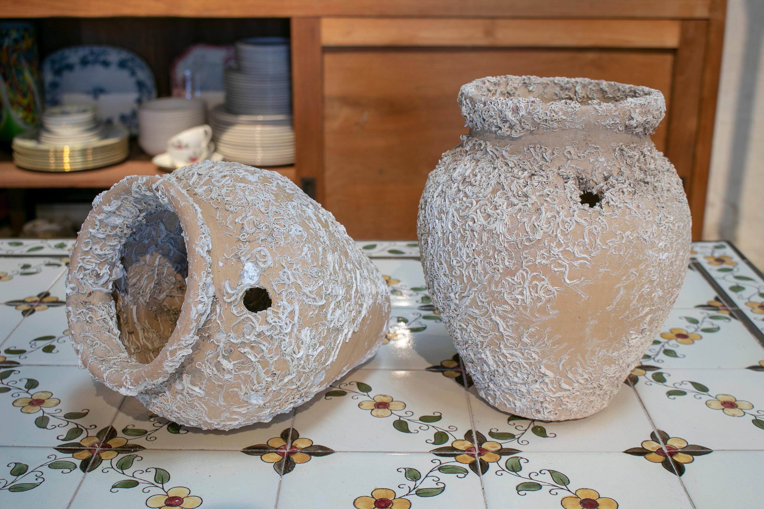 1950s pair of Spanish ceramic terracotta vases.