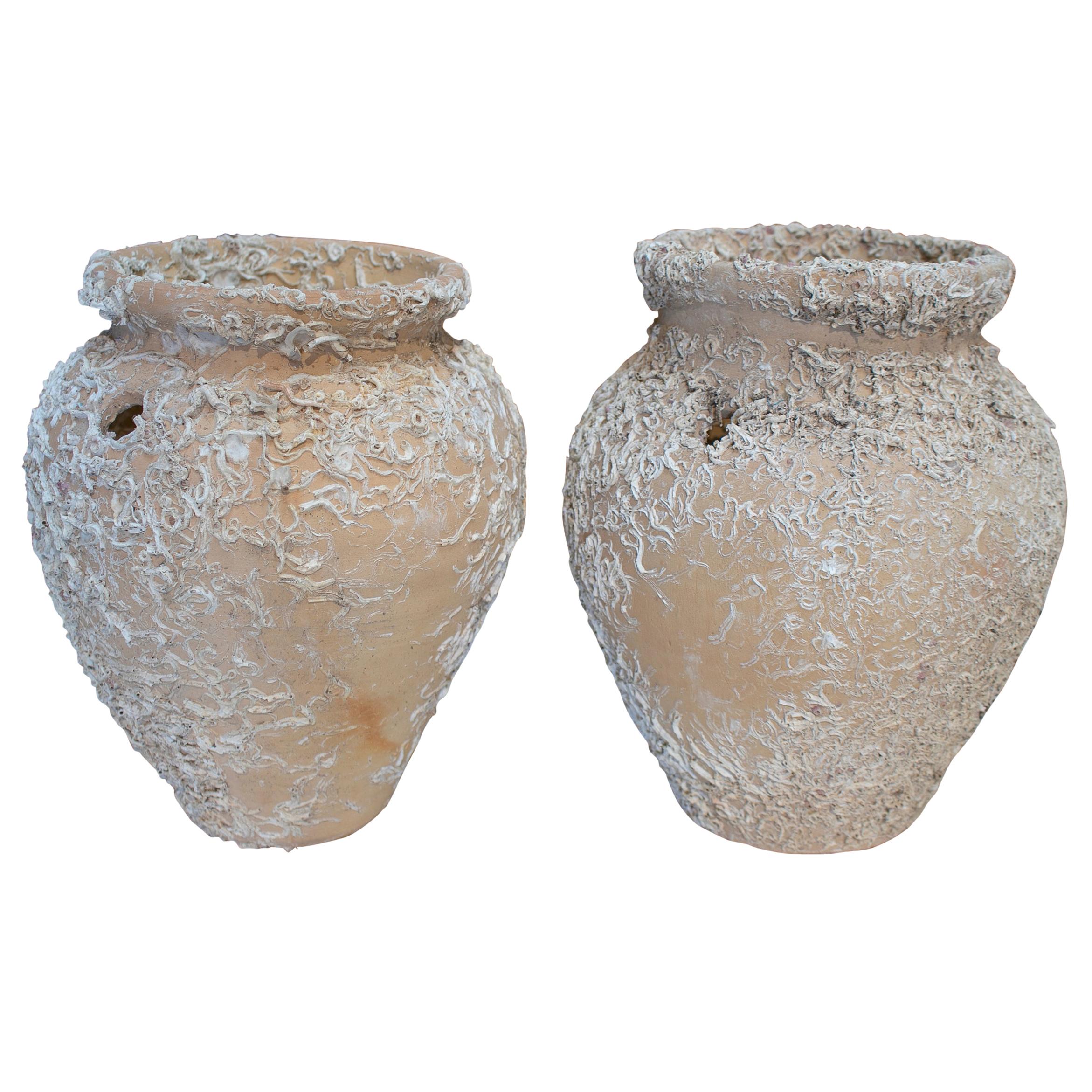 1950s Pair of Spanish Ceramic Terracotta Vases