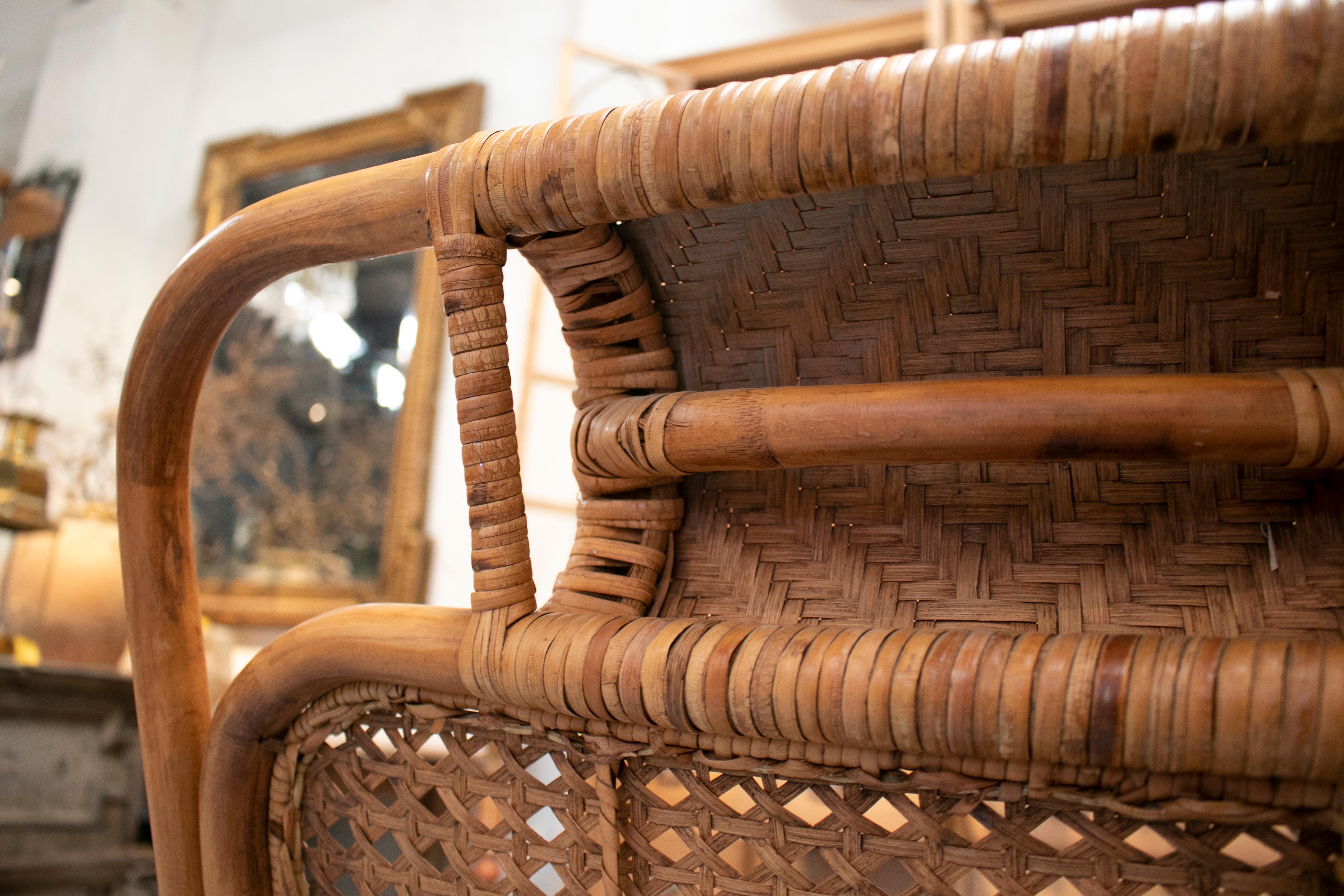 1950s Pair of Spanish Hand Woven Wicker Armchairs 10