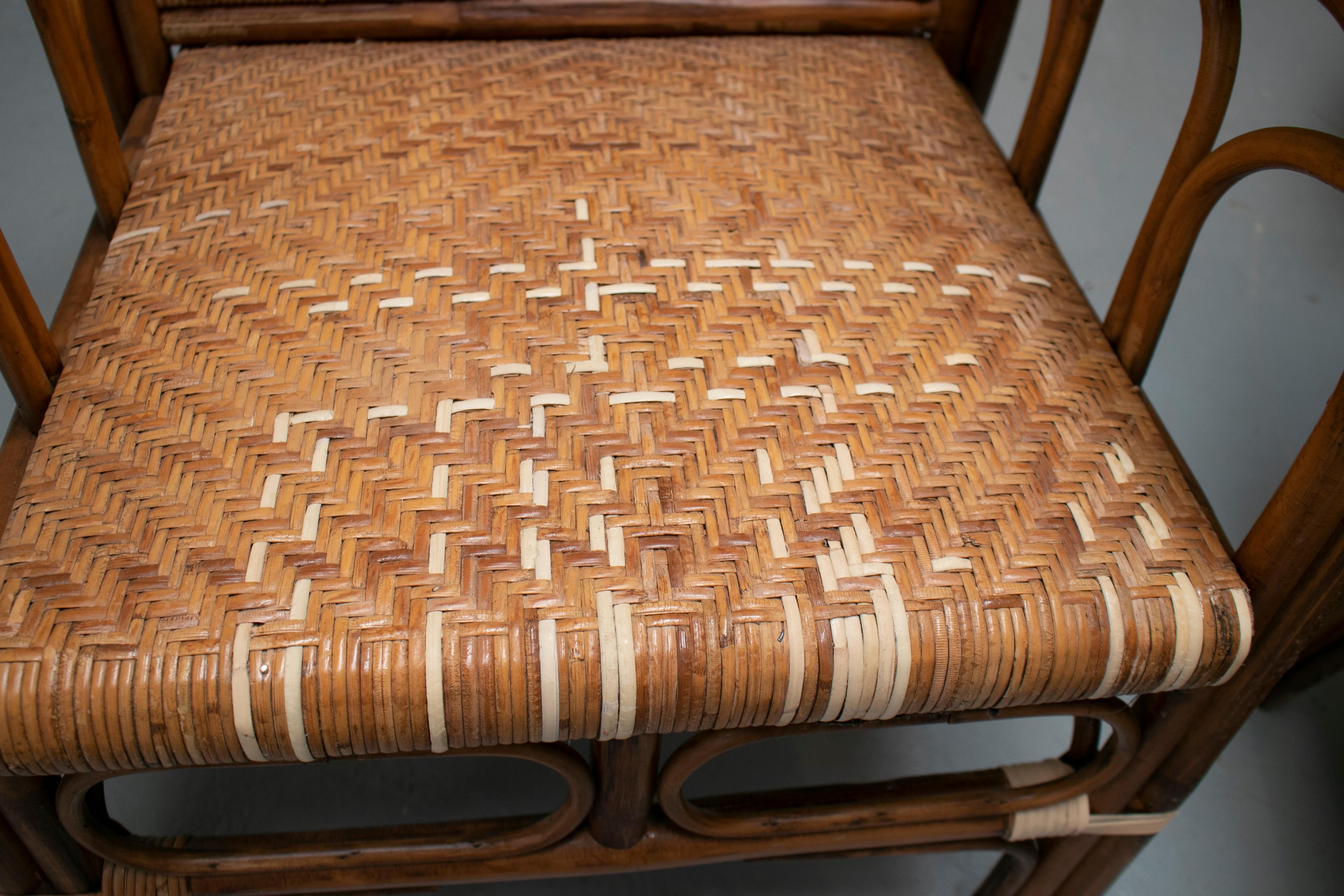 1950s Pair of Spanish Hand Woven Wicker Armchairs 12