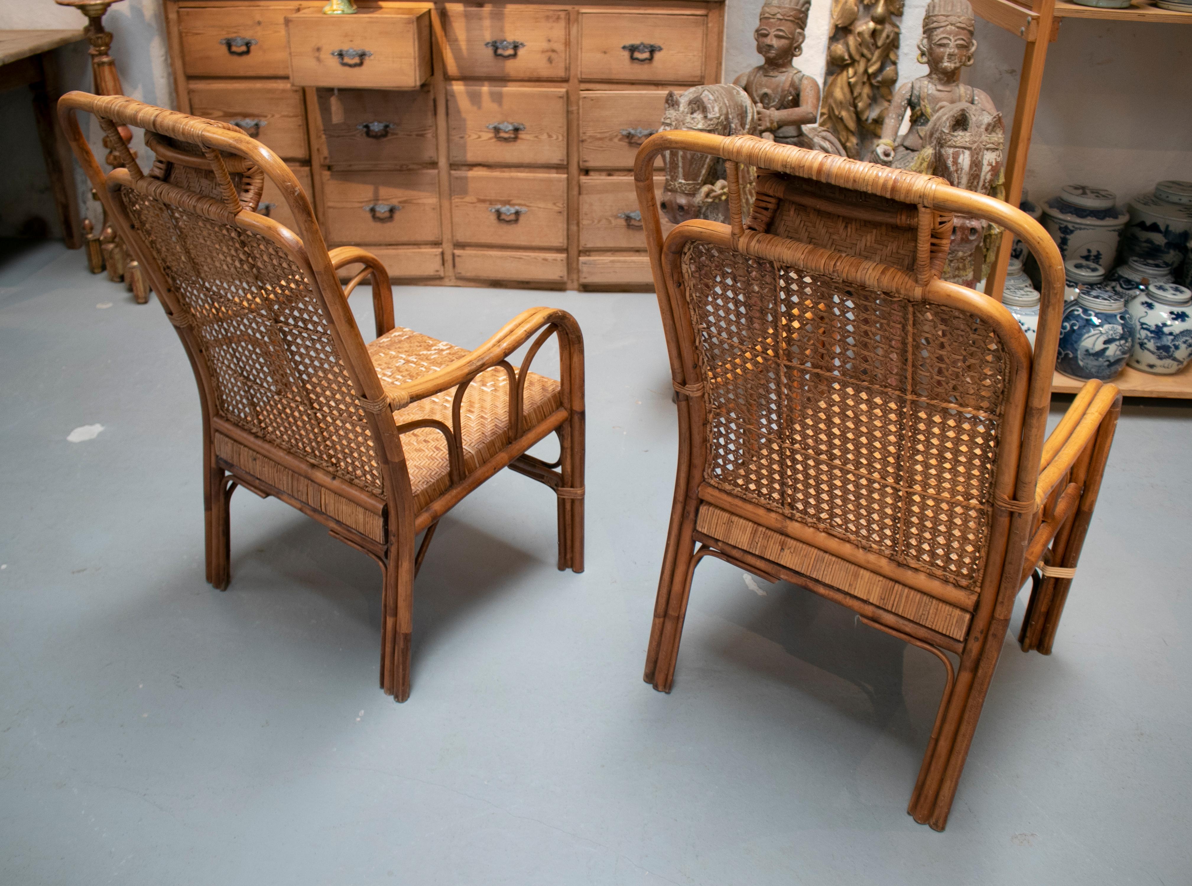 1950s Pair of Spanish Hand Woven Wicker Armchairs 3