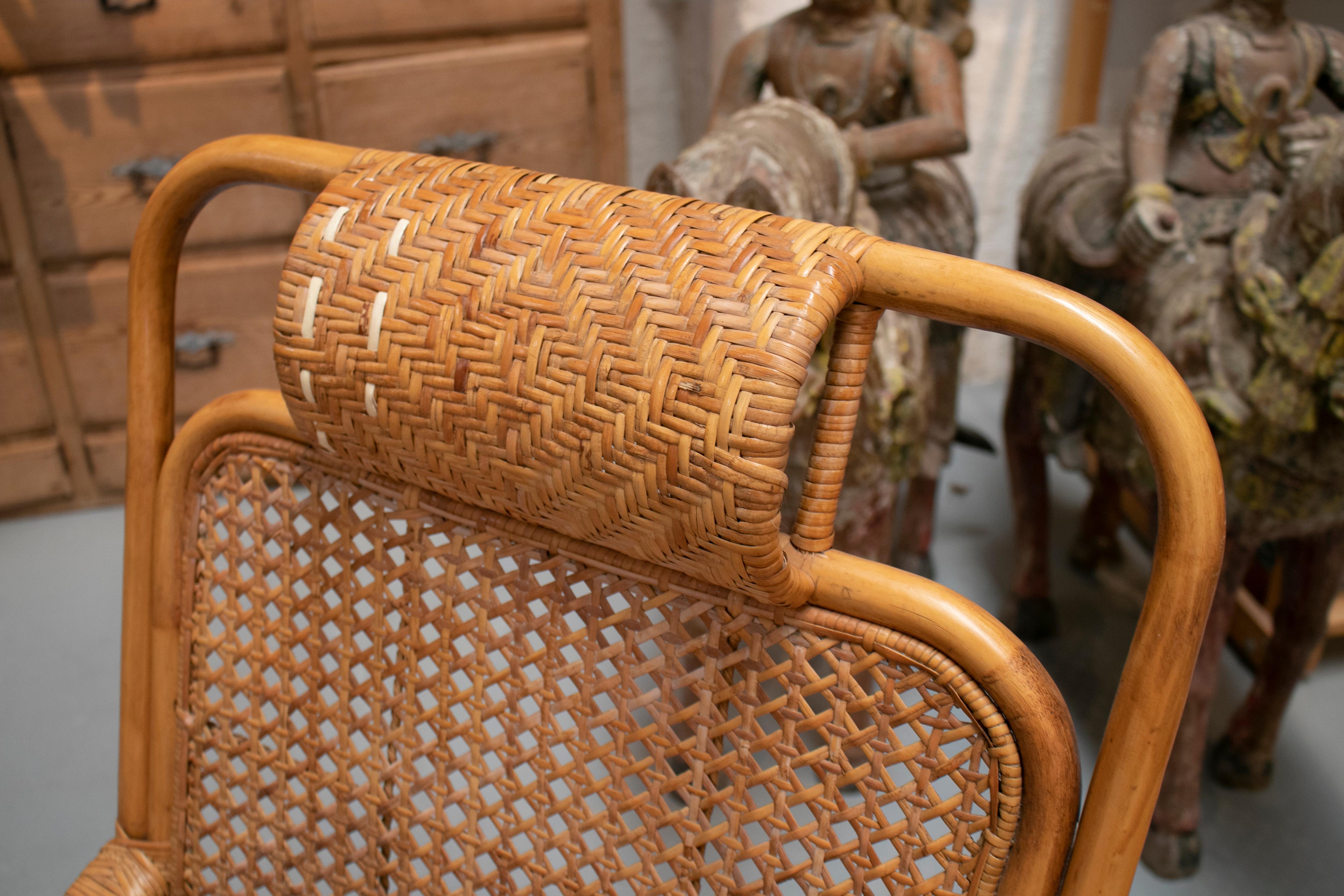 1950s Pair of Spanish Hand Woven Wicker Armchairs 4