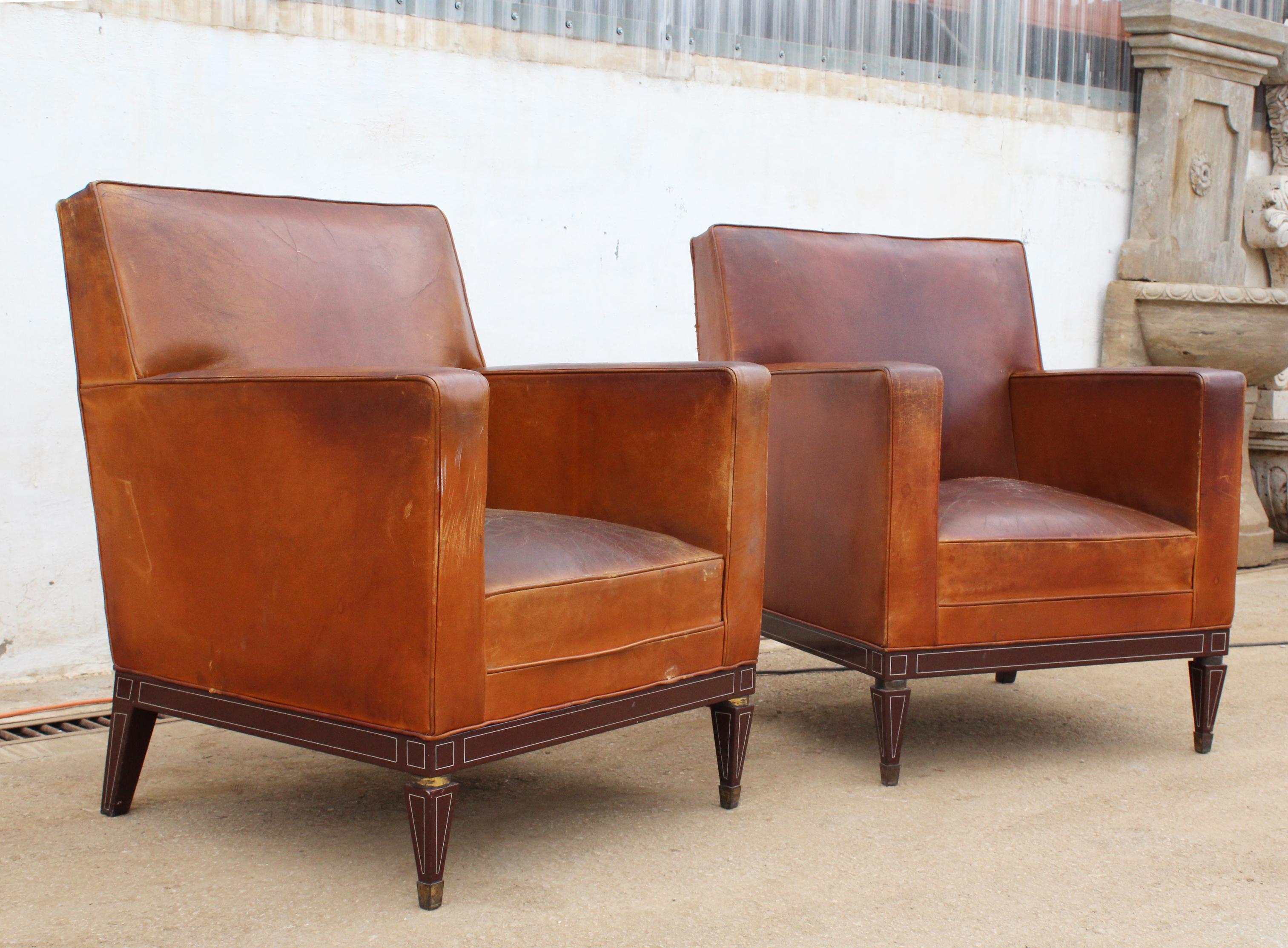 1950s Pair of Spanish Leather Armchairs with Metal Structure by Sistemas AF In Good Condition For Sale In Marbella, ES