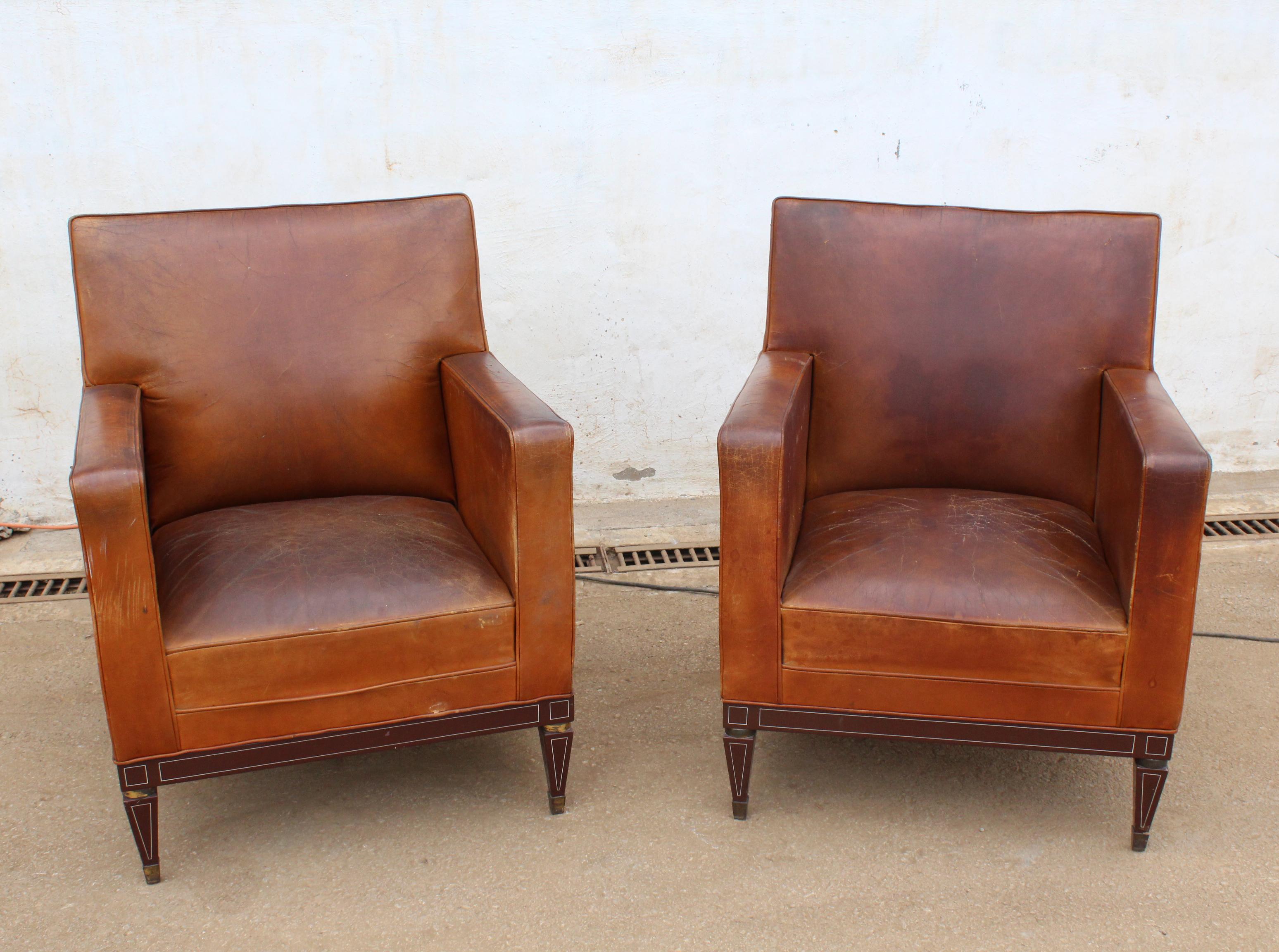 Bronze 1950s Pair of Spanish Leather Armchairs with Metal Structure by Sistemas AF For Sale
