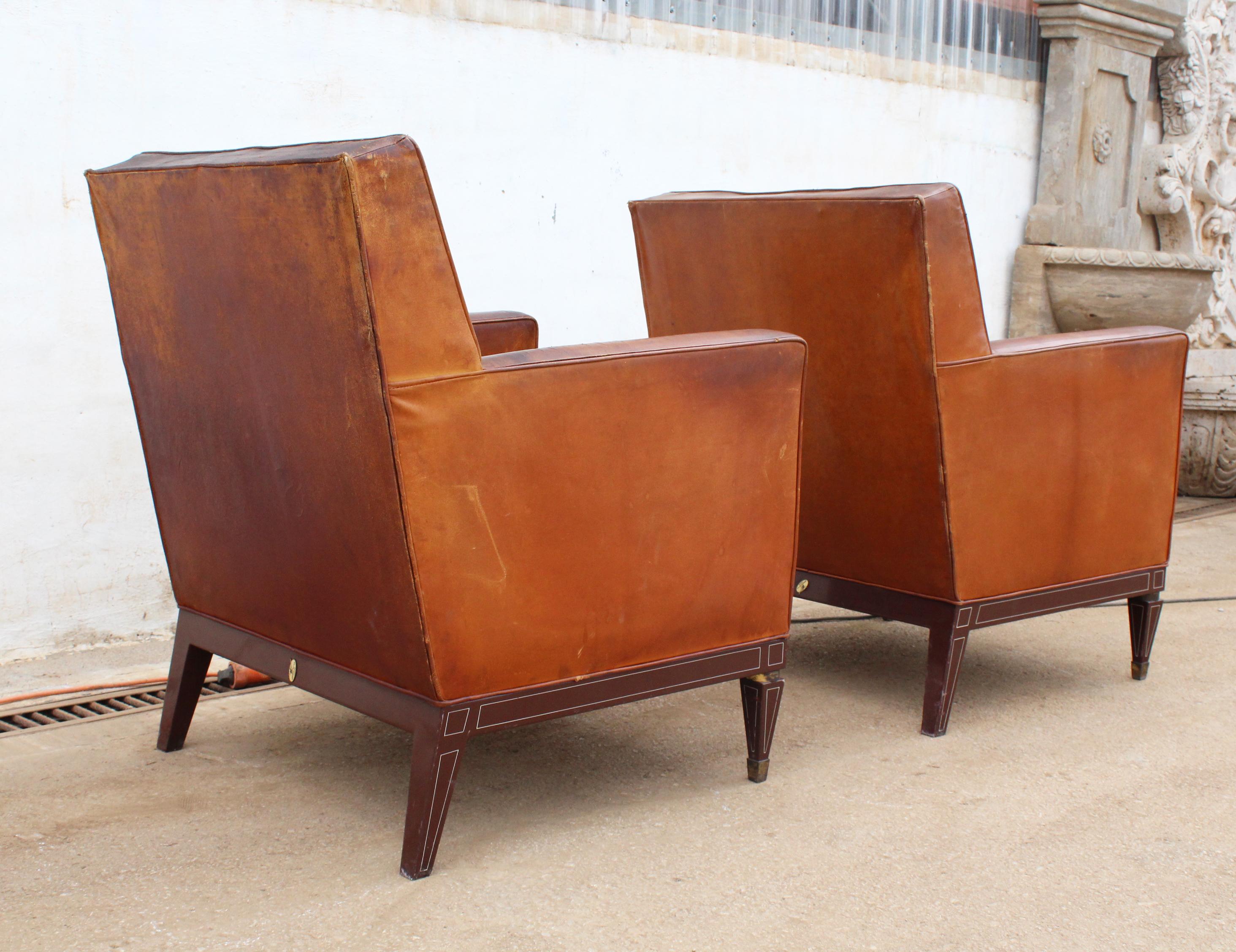 1950s Pair of Spanish Leather Armchairs with Metal Structure by Sistemas AF For Sale 2