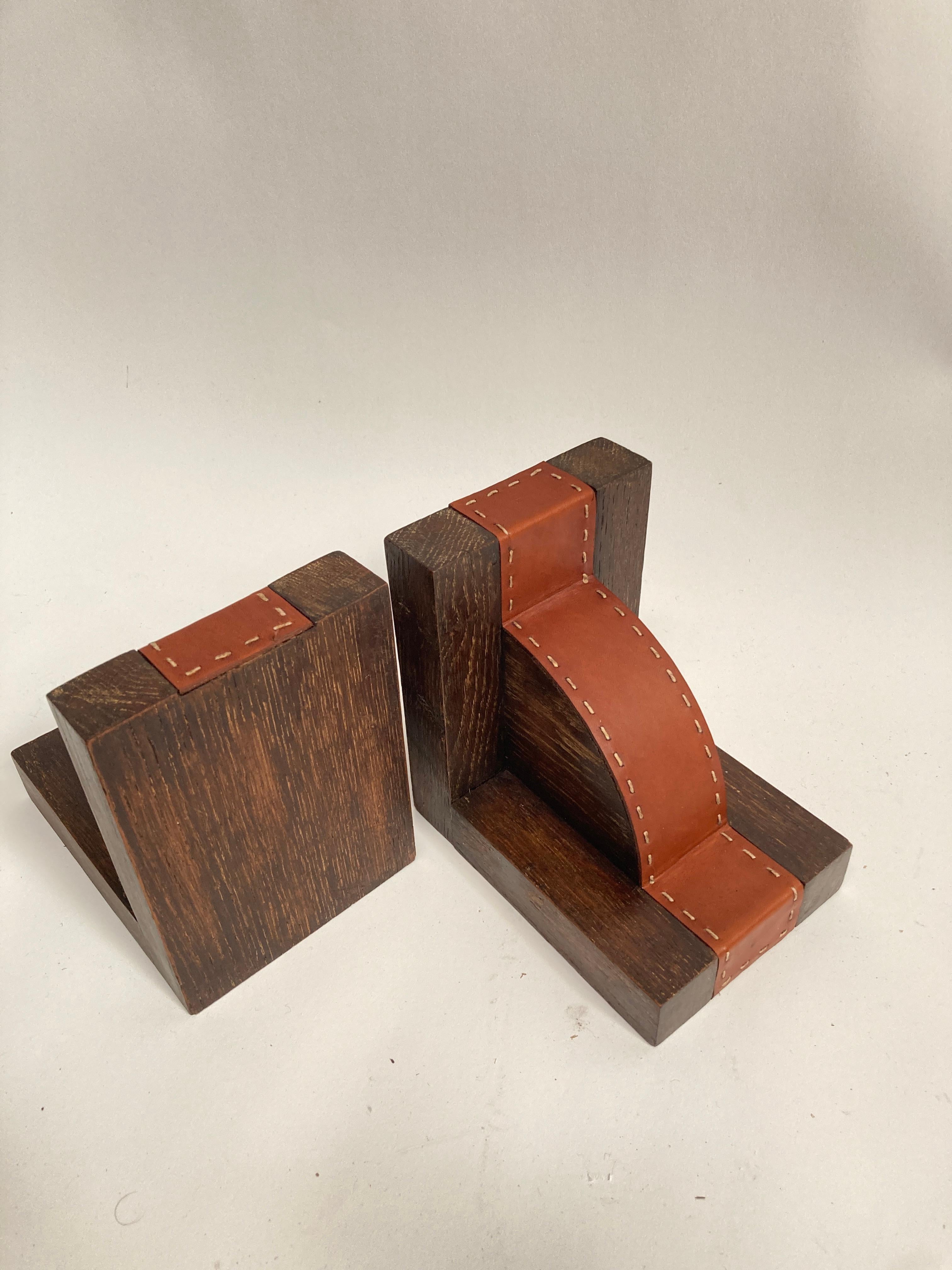 1950's Pair of stitched Leather book end by Jacques Adnet For Sale 1