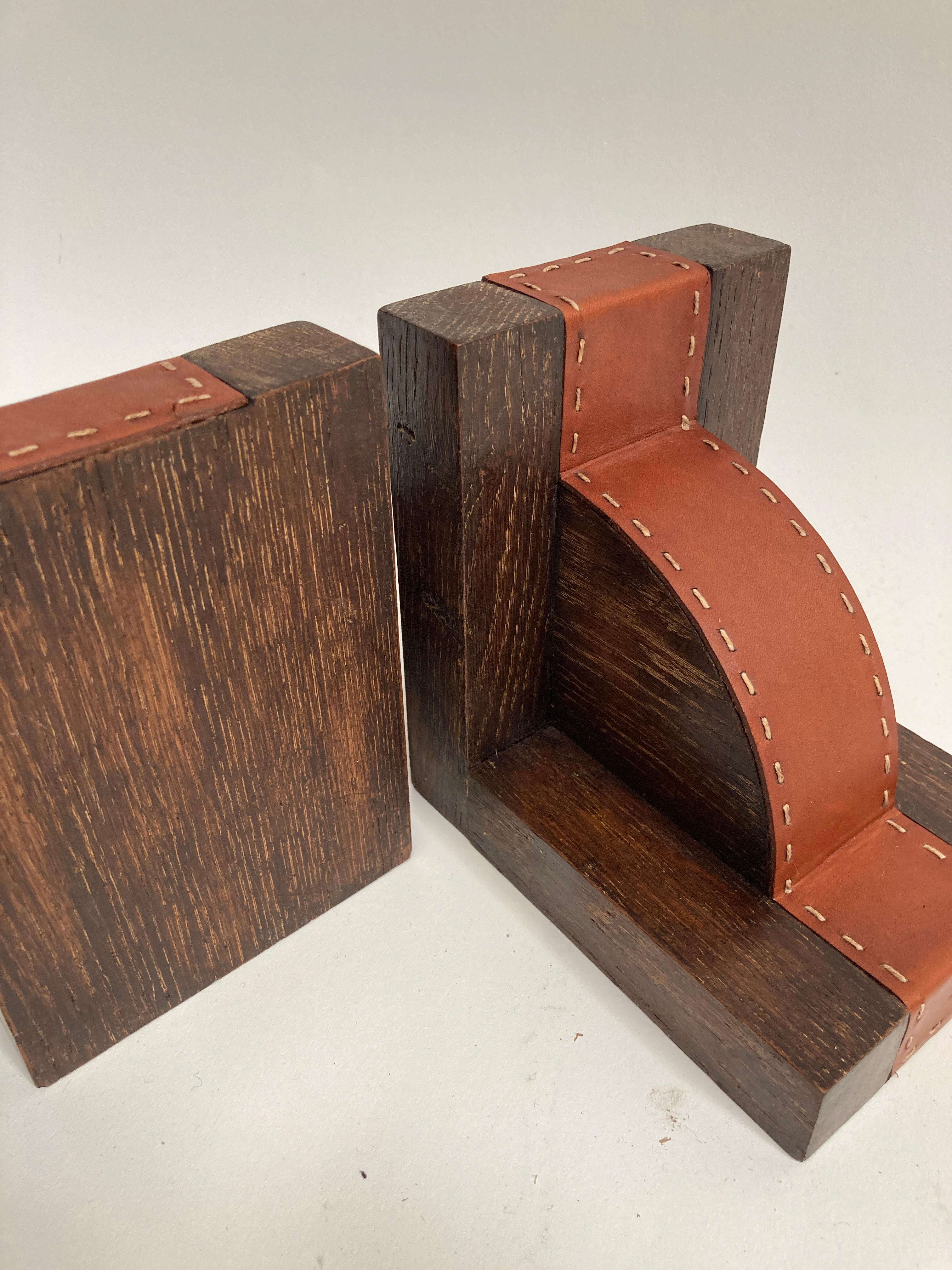 1950's Pair of stitched Leather book end by Jacques Adnet For Sale 2