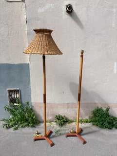 1950's pair of stitched leather floor lamps by Jacques Adnet