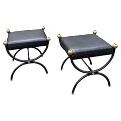 1950's Pair of Stitched leather Ottoman by Jacques Adnet