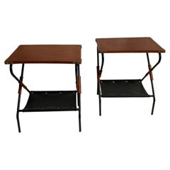 1950's Pair of Stitched Leather Side Tables by Jacques Adnet
