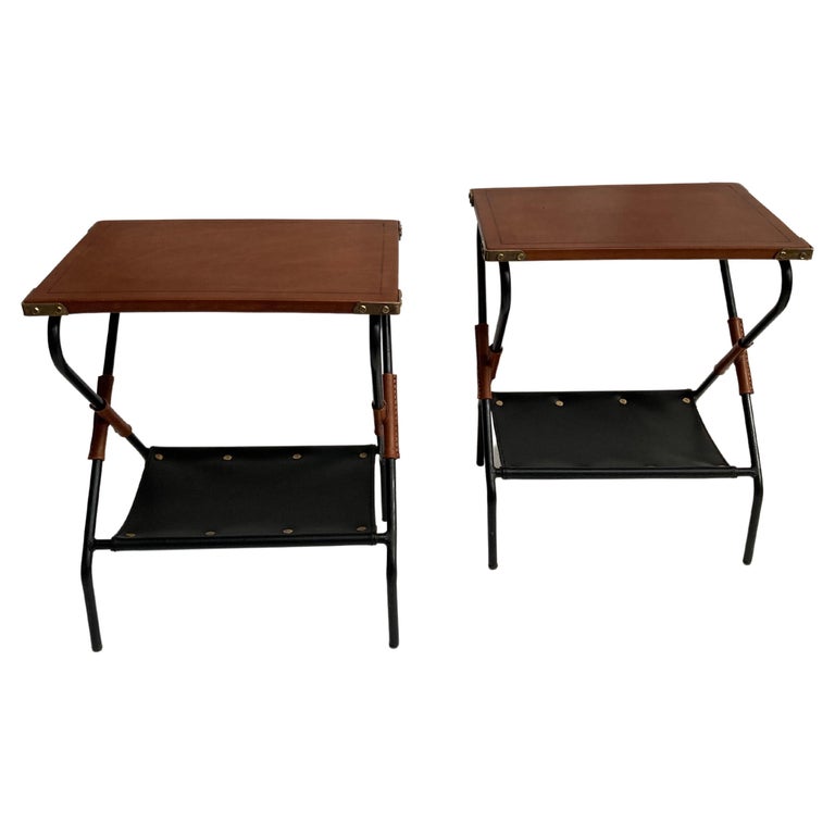 1950's Pair of Stitched Leather Side Tables by Jacques Adnet For Sale
