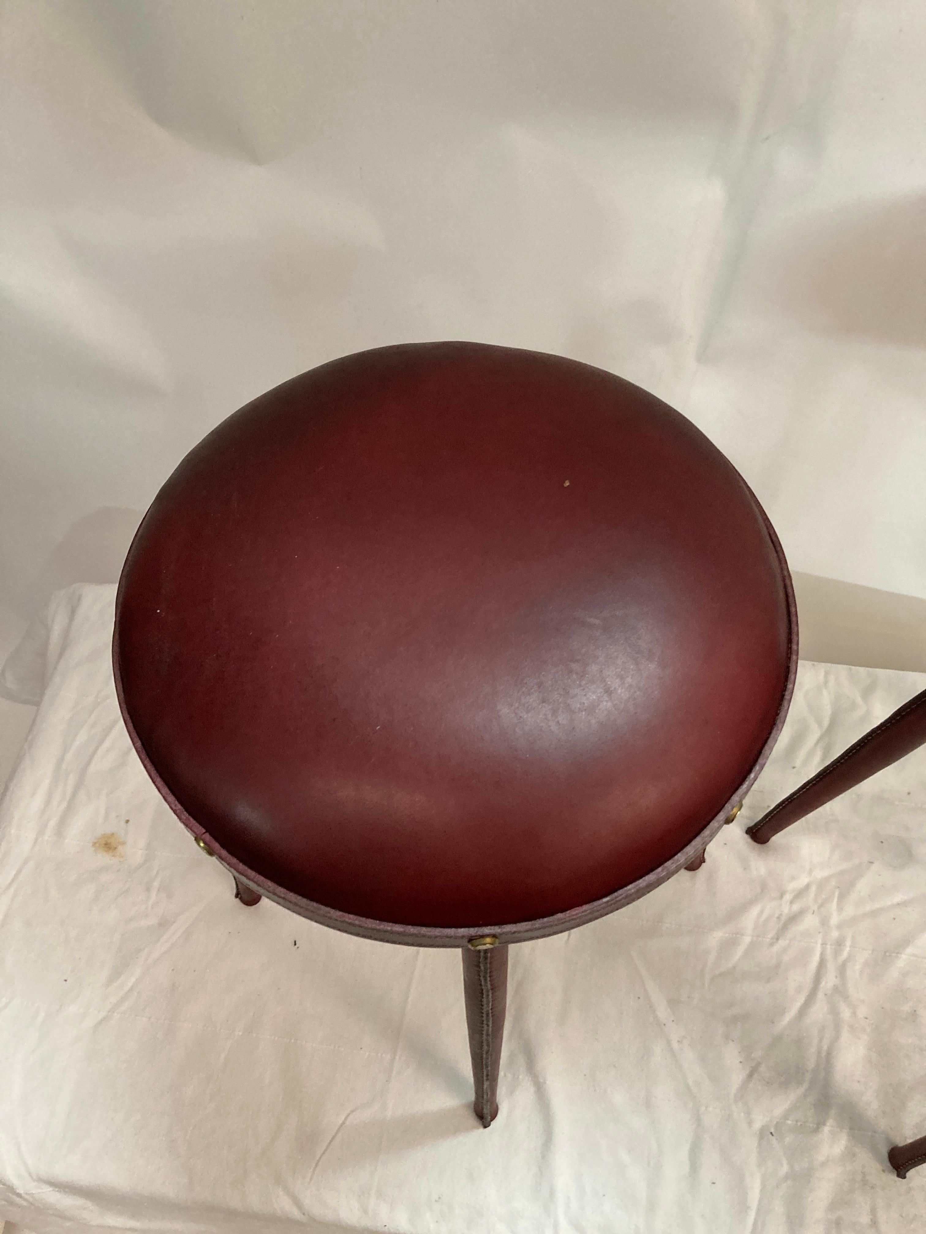 1950's pair of stitched leather stools by Jacques Adnet For Sale 2