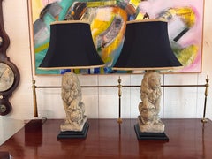 1950s Pair of Stone Lion Table Lamps