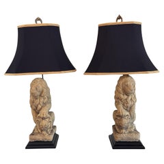 1950s Pair of Stone Lion Table Lamps