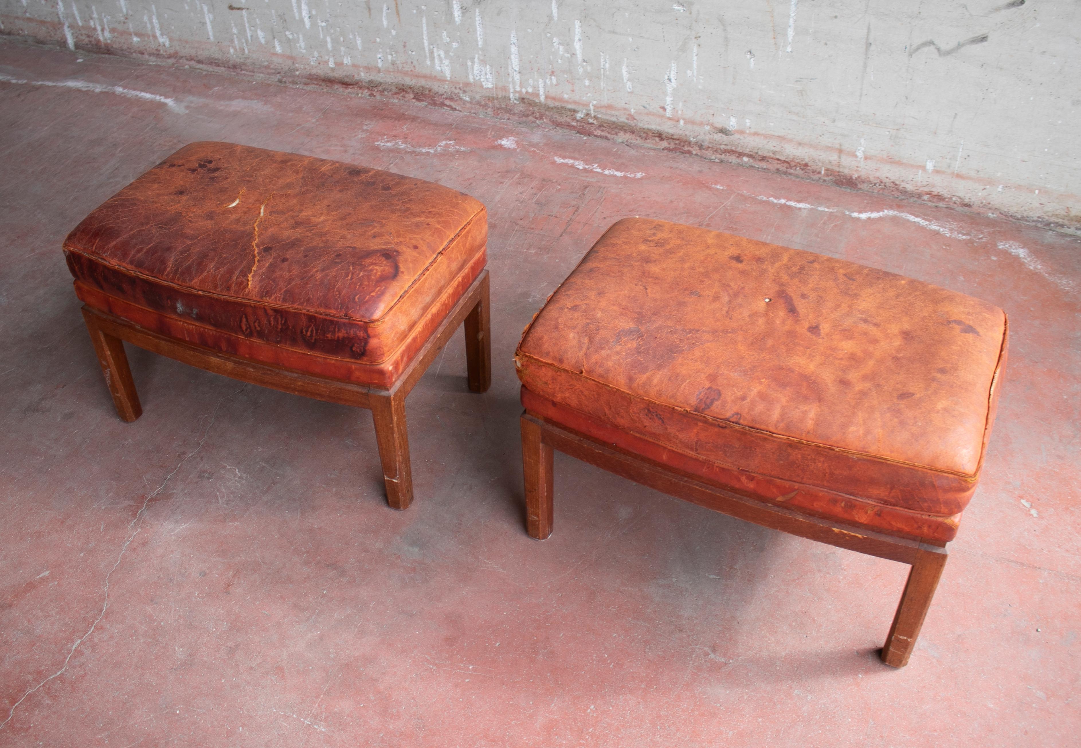 20th Century 1950s Pair of Swedish Scandinavian Design Leather Stools For Sale