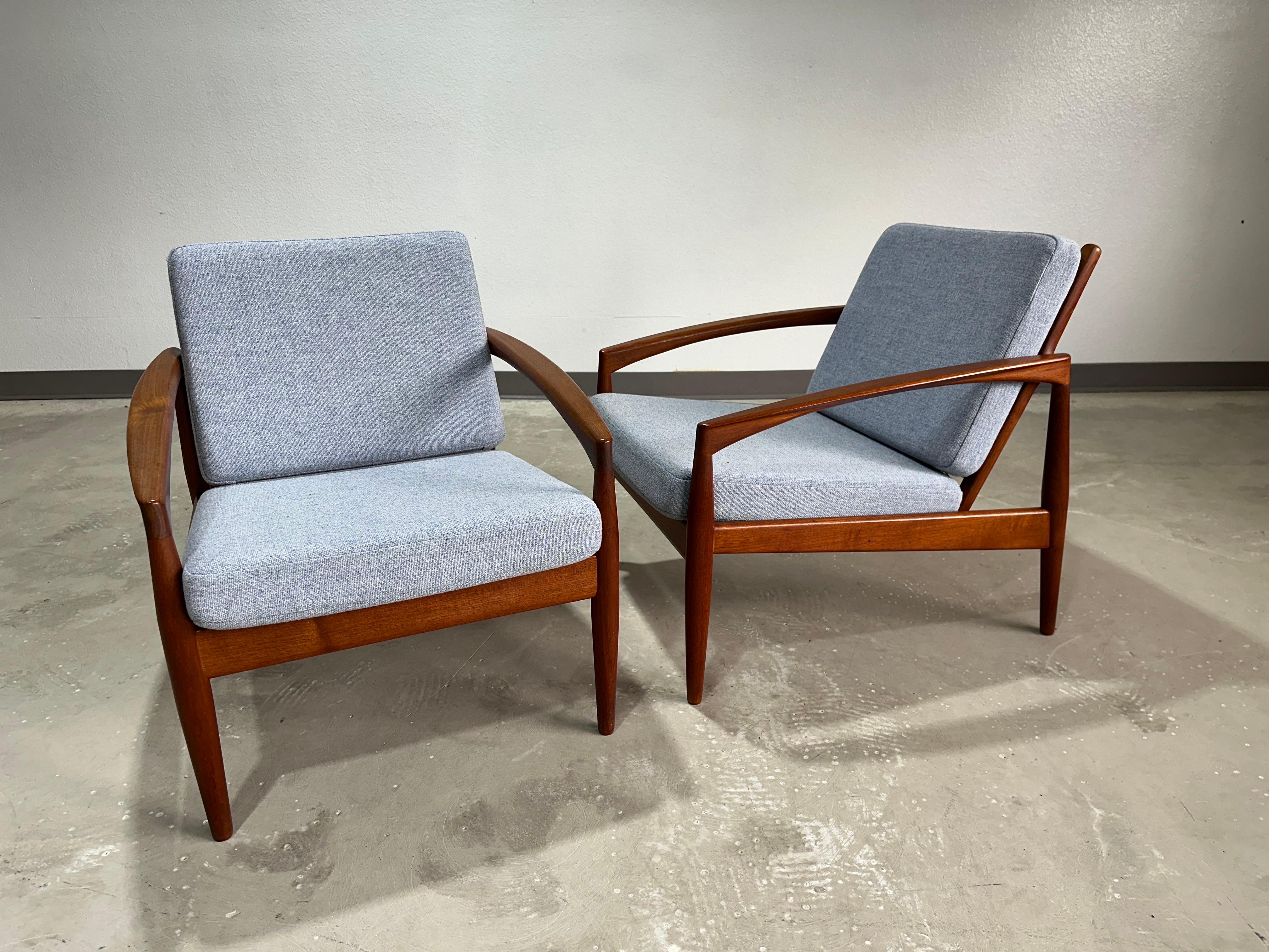 Mid-Century Modern 1950s Pair of Teak Kai Kristiansen Paper Knife Lounge Chairs