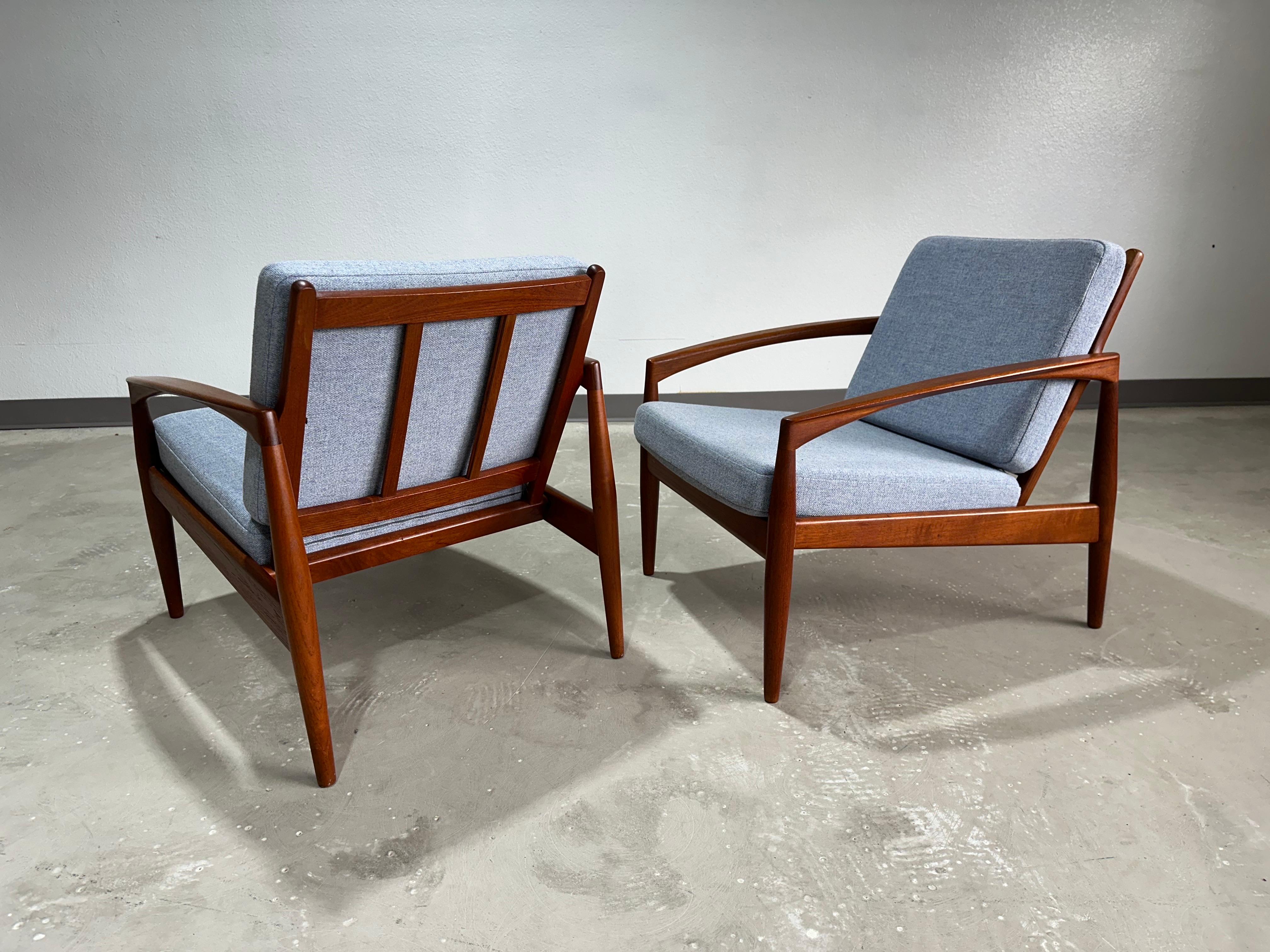 Danish 1950s Pair of Teak Kai Kristiansen Paper Knife Lounge Chairs