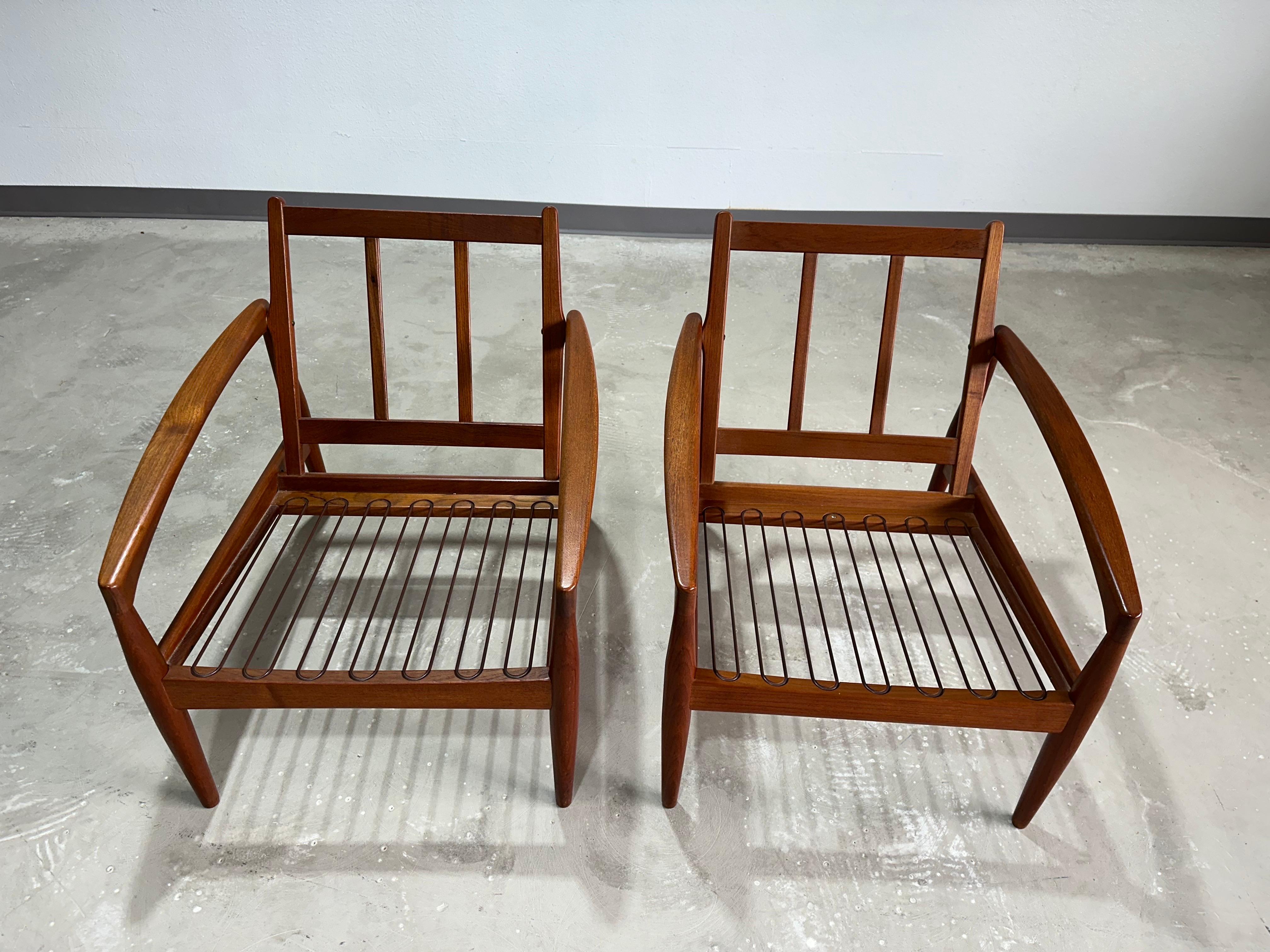Fabric 1950s Pair of Teak Kai Kristiansen Paper Knife Lounge Chairs