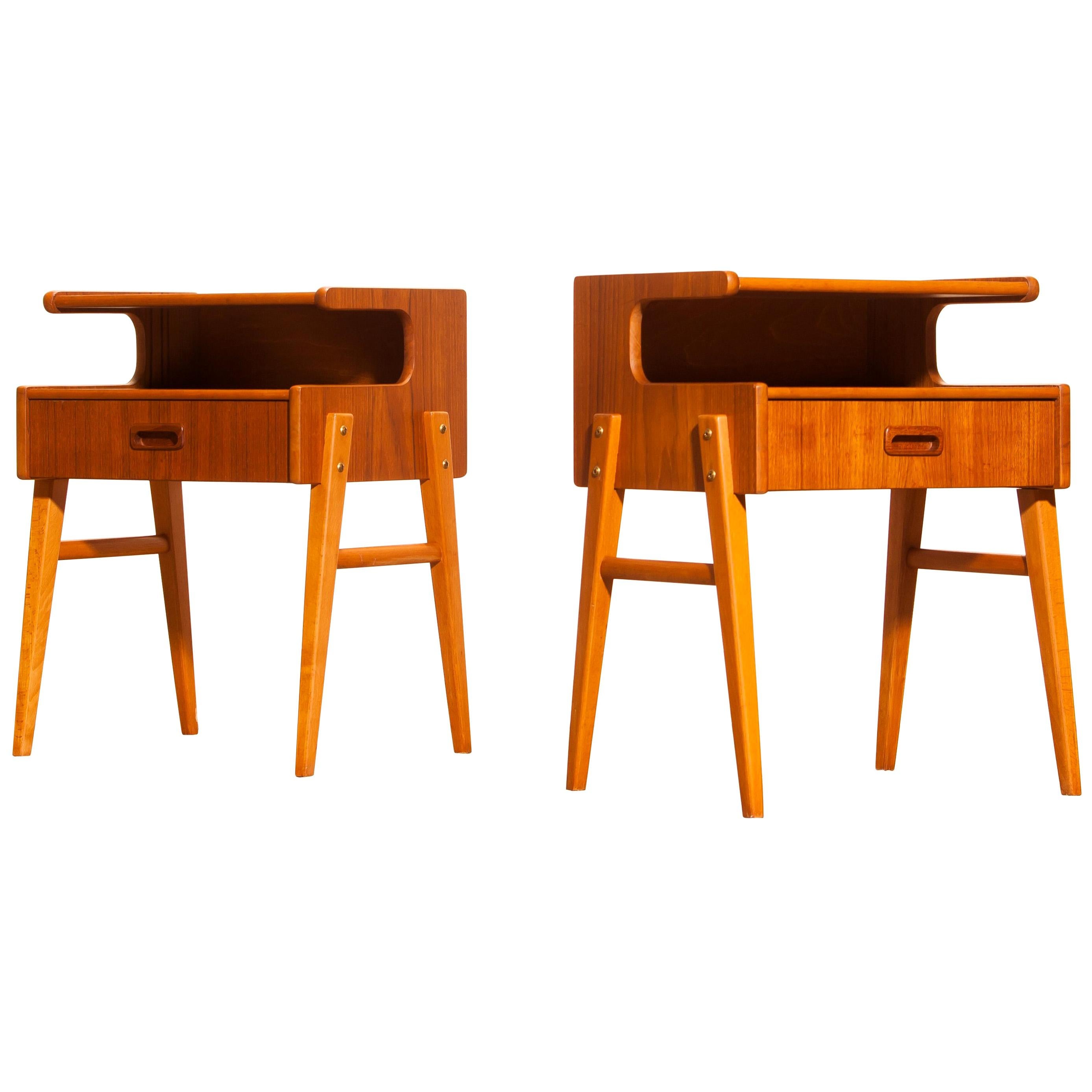 Swedish 1950s Pair of Teak 'Model C' Bedside Tables